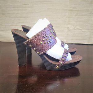 NEW! Amanda Smith Brown "Coffee" Brass Bead Adorned Leather Slide heel  8.5